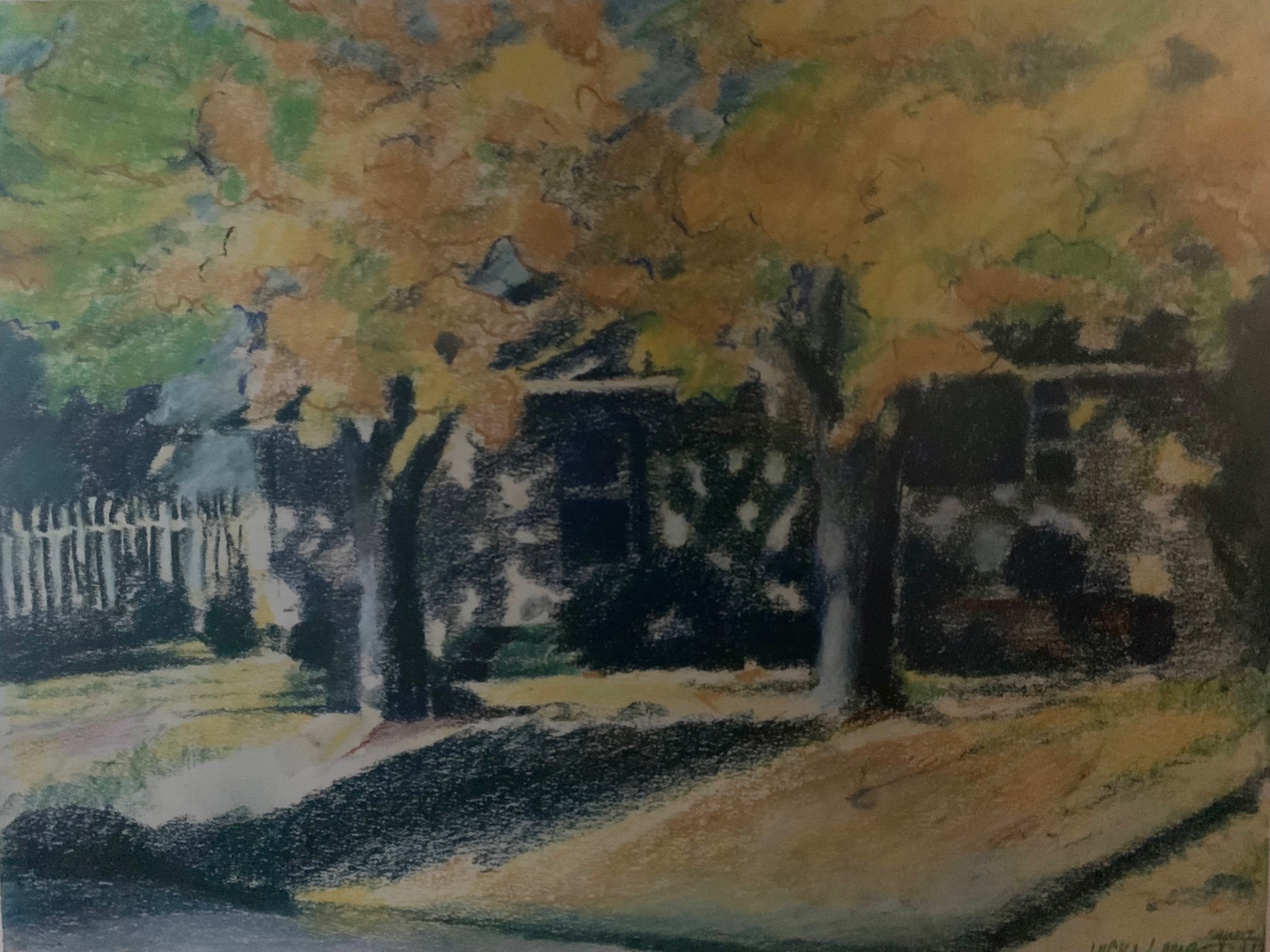 Pastel house drawing.Square